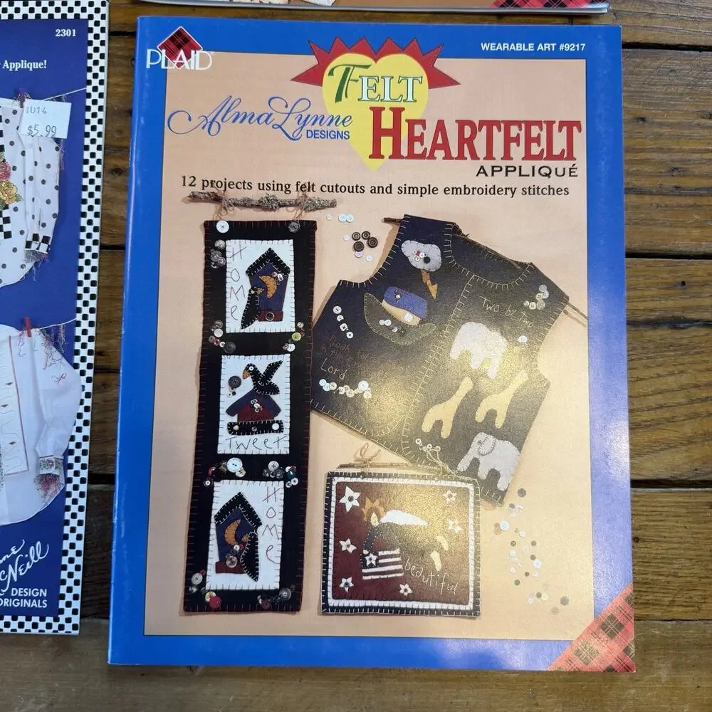 Vintage Plaid Wearable Art Pattern Lot Felt Vests Applique Alma Lynne 4pc